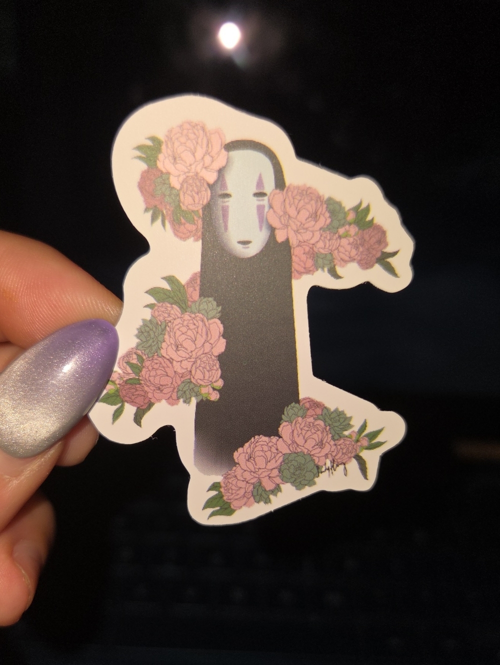 No-Face Floral Key & Card Holder — Pink & Black